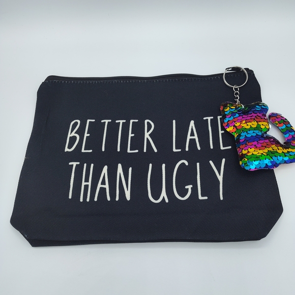 unbranded Handbags - 💄 "Better Late Than Ugly" Makeup Bag – Sass Included + Sequin Cat Charm 🐱